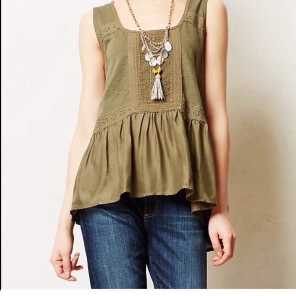 Anthropologie Meadow Rue Eyelet High Low Tank